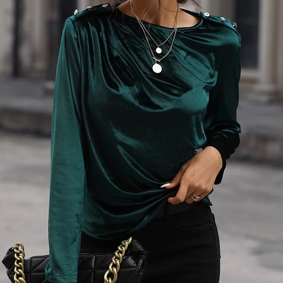 BellanBlue Tops - Luxe Button Ruched Satin Blouse